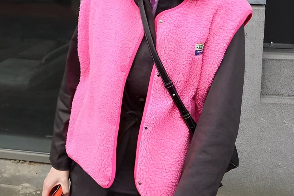 Morwen - Women's Button-Front Fleece Vest - Pink
