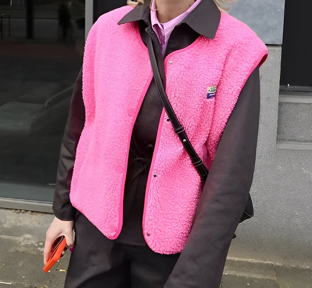 Morwen - Women's Button-Front Fleece Vest - Pink