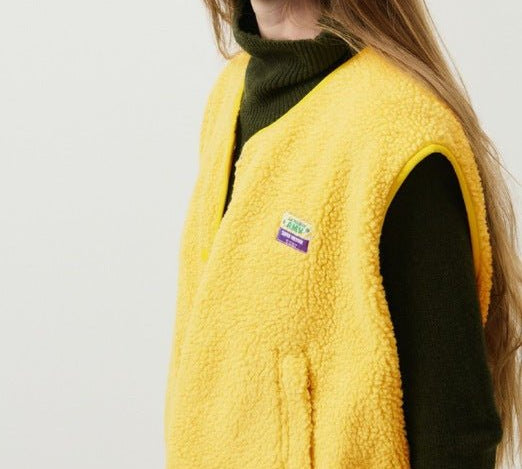 Morwen - Women's Button-Front Fleece Vest - Yellow