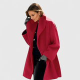 Morwenna - Women's Shawl Collar Button-Front Wool Coat - Red