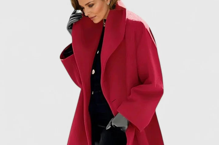 Morwenna - Women's Shawl Collar Button-Front Wool Coat - Red