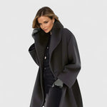 Morwenna - Women's Shawl Collar Button-Front Wool Coat - Black