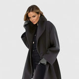 Morwenna - Women's Shawl Collar Button-Front Wool Coat - Black