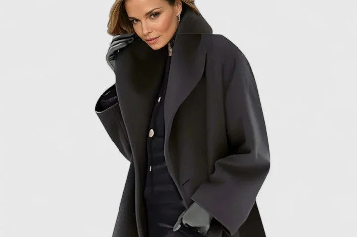 Morwenna - Women's Shawl Collar Button-Front Wool Coat - Black