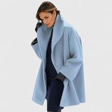 Morwenna - Women's Shawl Collar Button-Front Wool Coat - Blue