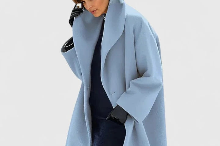 Morwenna - Women's Shawl Collar Button-Front Wool Coat - Blue