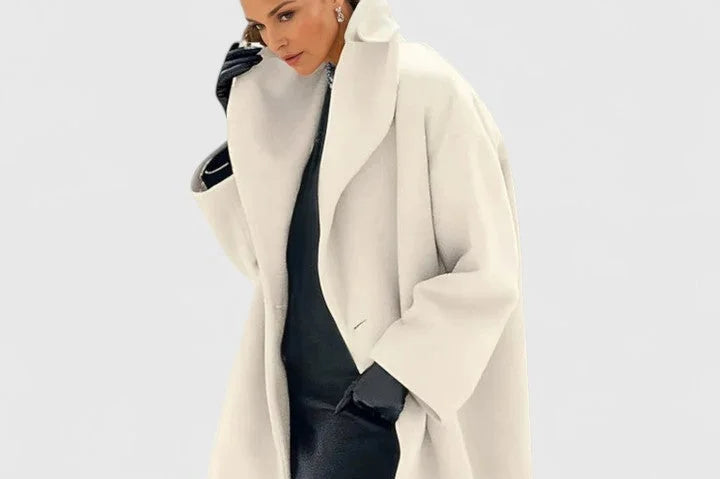 Morwenna - Women's Shawl Collar Button-Front Wool Coat - White