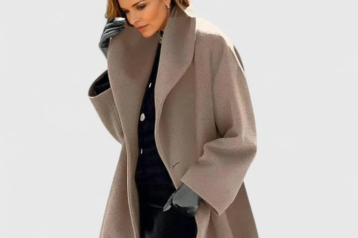 Morwenna - Women's Shawl Collar Button-Front Wool Coat - Khaki