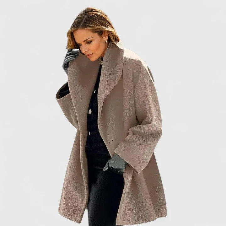 Morwenna - Women's Shawl Collar Button-Front Wool Coat - Khaki