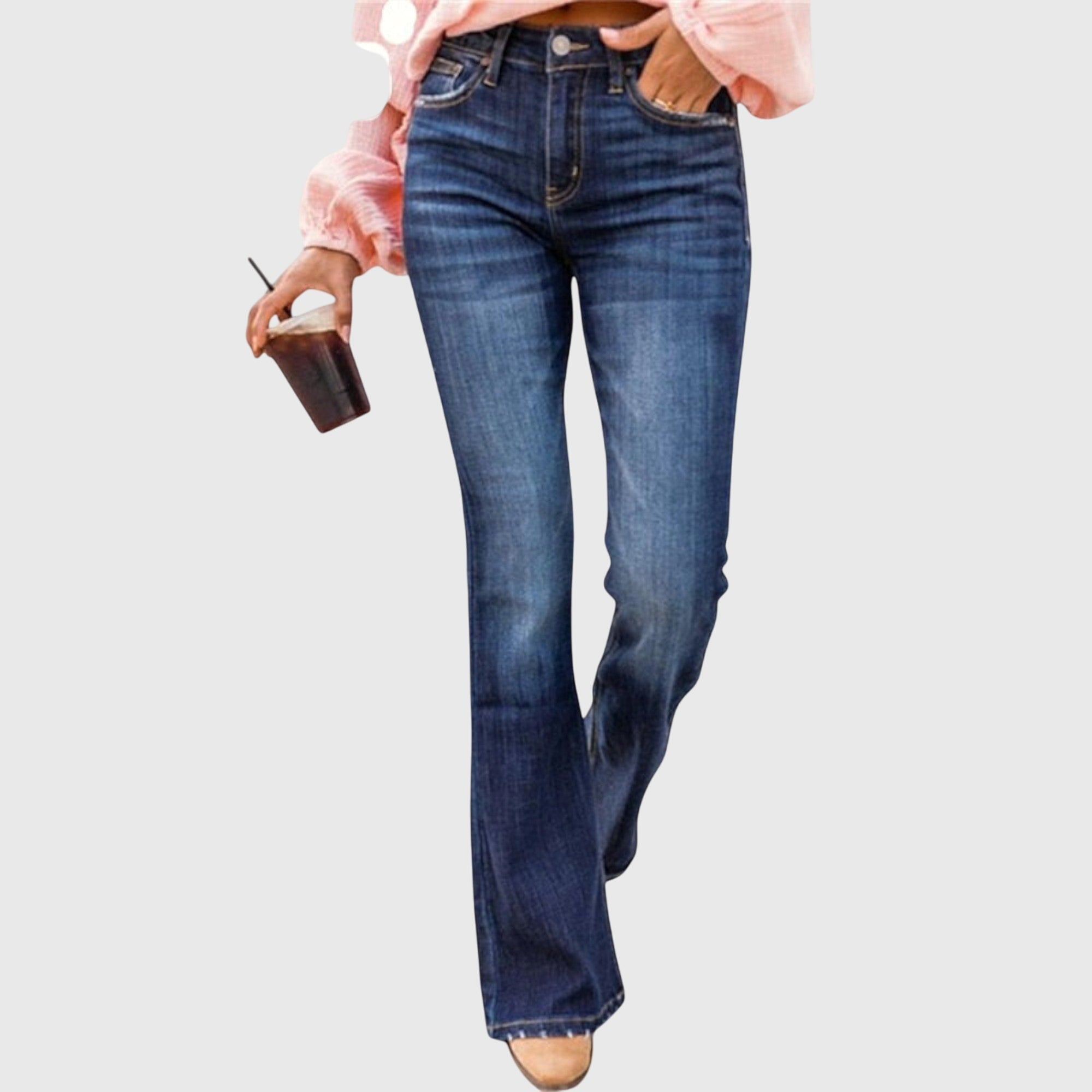 Nadja - Women's High-Waist Stretch Bootcut Jeans - Dark Blue