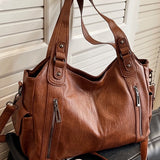 Nanna - Women's Zip-Up Leather Hobo Bag - Brown