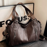 Nanna - Women's Zip-Up Leather Hobo Bag - Coffee