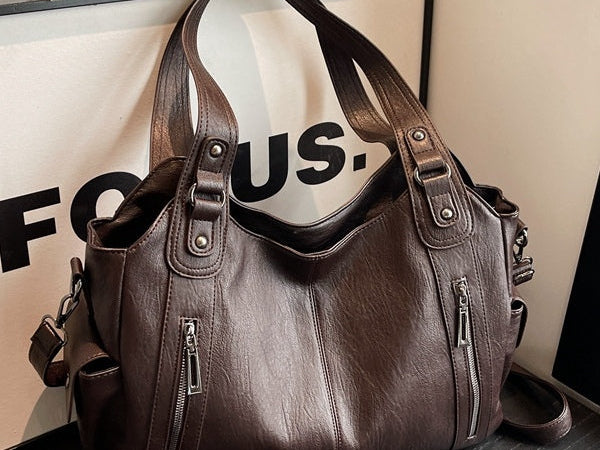 Nanna - Women's Zip-Up Leather Hobo Bag - Coffee