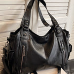 Nanna - Women's Zip-Up Leather Hobo Bag - Black