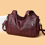 Nanna - Women's Zip-Up Leather Hobo Bag - Red