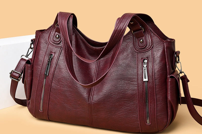 Nanna - Women's Zip-Up Leather Hobo Bag - Red