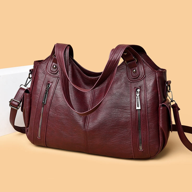 Nanna - Women's Zip-Up Leather Hobo Bag - Red