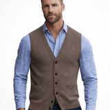 Nathaniel - Men's V-Neck Button Front Knit Waistcoat - Brown