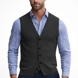 Nathaniel - Men's V-Neck Button Front Knit Waistcoat - Dark Grey