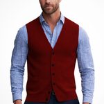 Nathaniel - Men's V-Neck Button Front Knit Waistcoat - Red