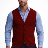 Nathaniel - Men's V-Neck Button Front Knit Waistcoat - Red