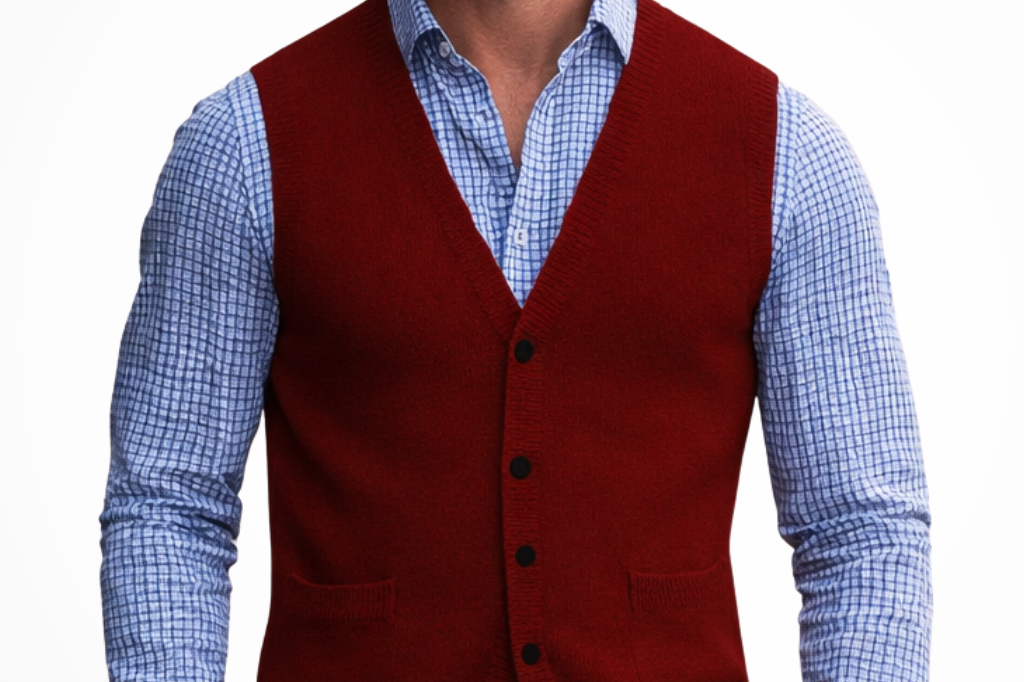 Nathaniel - Men's V-Neck Button Front Knit Waistcoat - Red