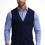 Nathaniel - Men's V-Neck Button Front Knit Waistcoat - Navy Blue