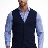 Nathaniel - Men's V-Neck Button Front Knit Waistcoat - Navy Blue