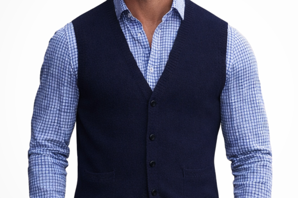 Nathaniel - Men's V-Neck Button Front Knit Waistcoat - Navy Blue