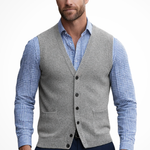 Nathaniel - Men's V-Neck Button Front Knit Waistcoat - Light Grey