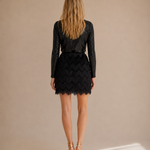 Neve - Women's Long Sleeve Sequin Wrap Cocktail Dress with Ruffles