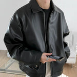 Niall - Men's Oversized Leather Bomber Jacket - Black