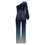 Niamh - Women's One-Shoulder Ombre Sequin Wide-Leg Jumpsuit