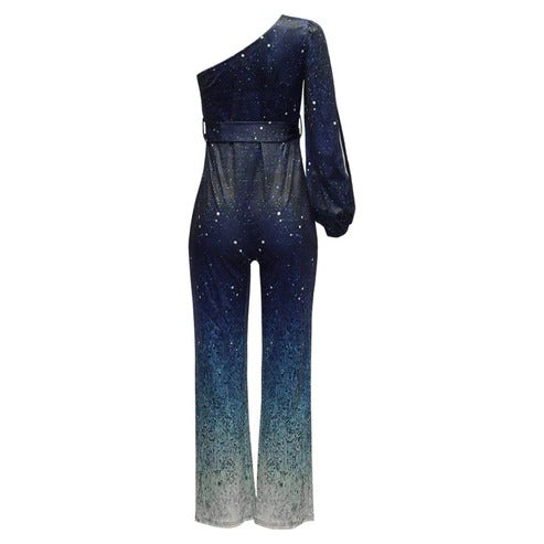 Niamh - Women's One-Shoulder Ombre Sequin Wide-Leg Jumpsuit