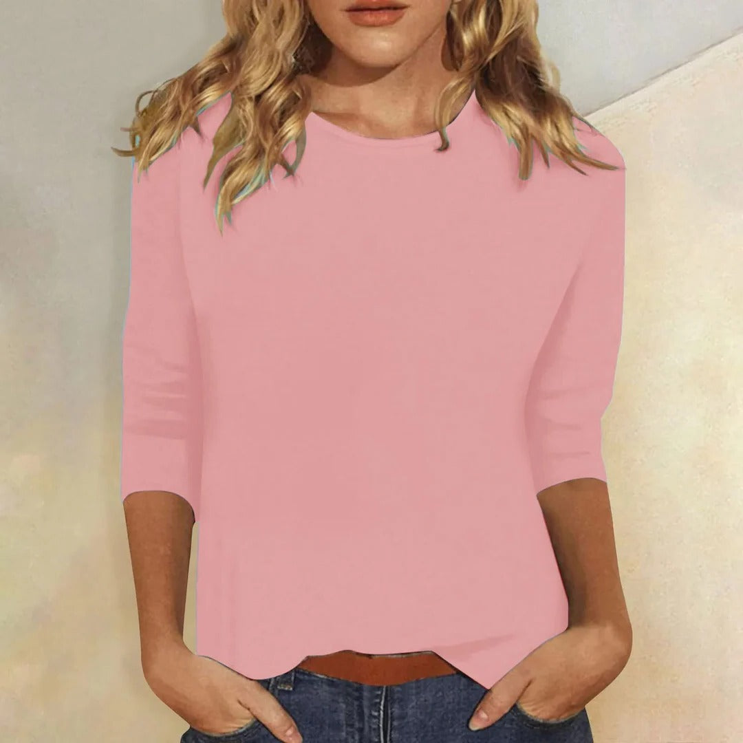 Niamhe - Women's Crew Neck Three-Quarter Sleeve Top - Pink
