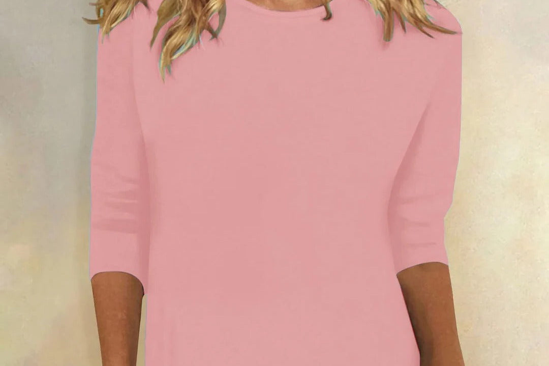 Niamhe - Women's Crew Neck Three-Quarter Sleeve Top - Pink