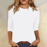 Niamhe - Women's Crew Neck Three-Quarter Sleeve Top - White