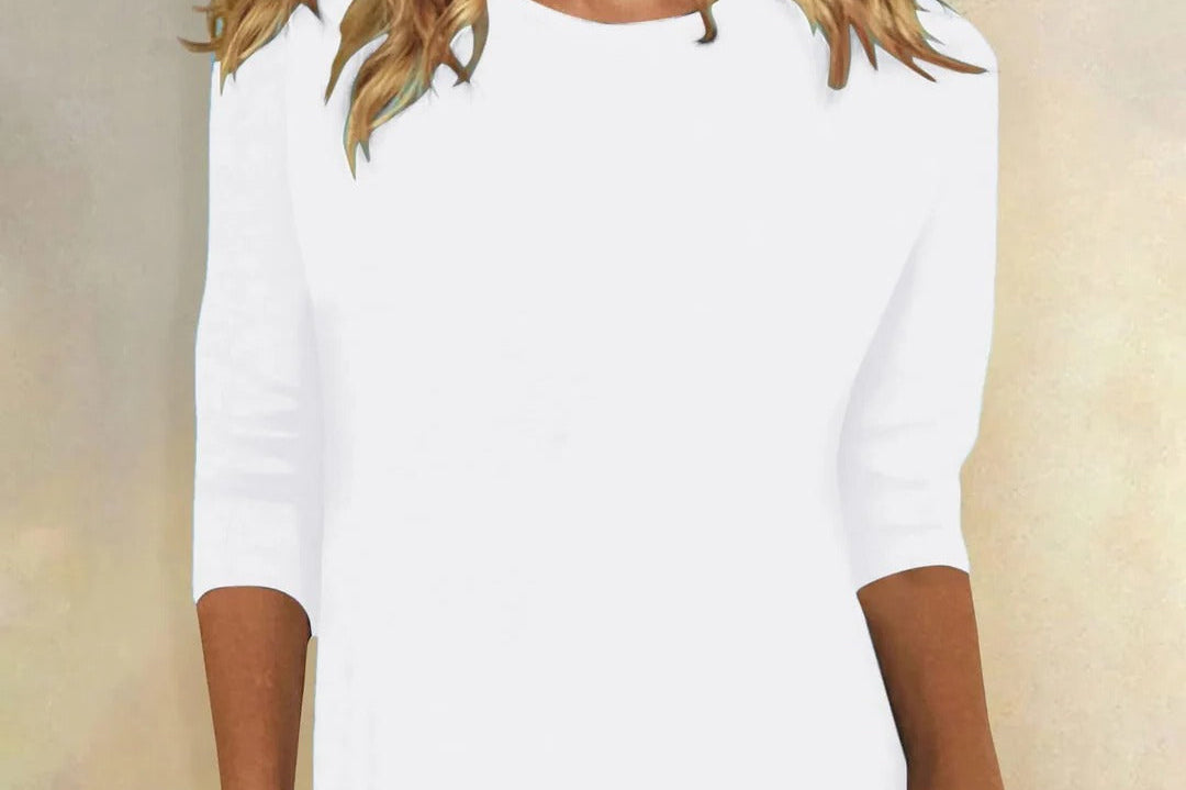 Niamhe - Women's Crew Neck Three-Quarter Sleeve Top - White