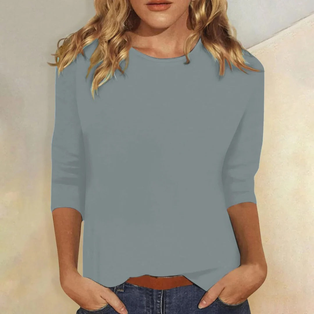 Niamhe - Women's Crew Neck Three-Quarter Sleeve Top - Blue