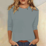 Niamhe - Women's Crew Neck Three-Quarter Sleeve Top - Blue