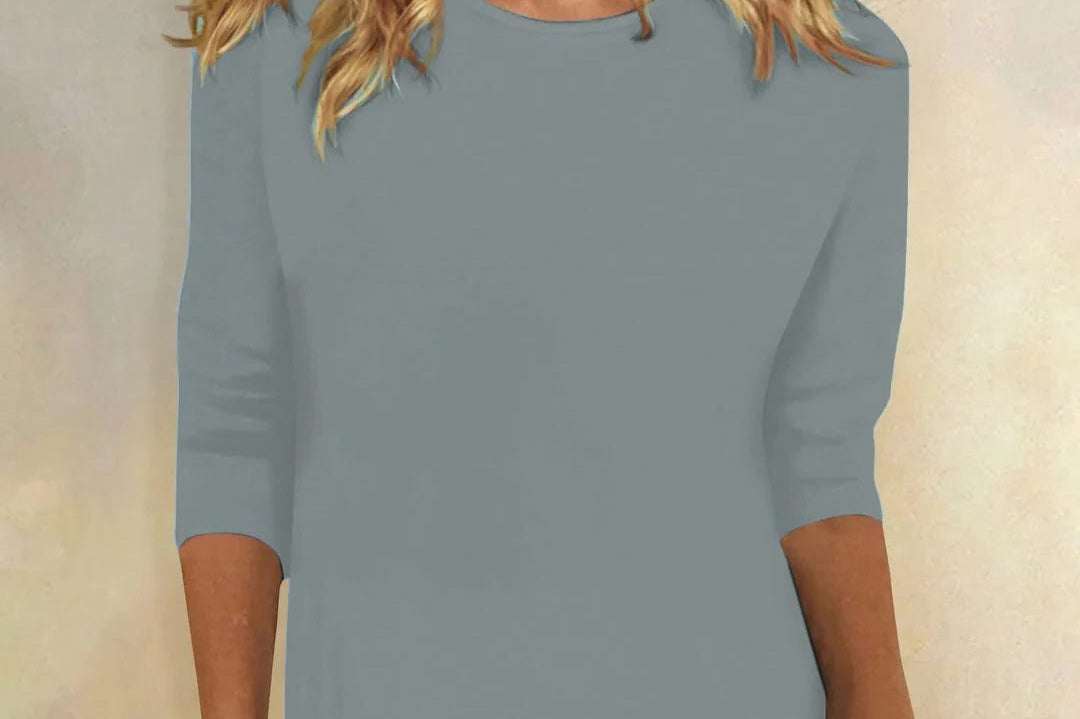 Niamhe - Women's Crew Neck Three-Quarter Sleeve Top - Blue