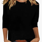 Niamhe - Women's Crew Neck Three-Quarter Sleeve Top - Black