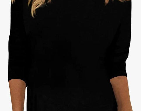 Niamhe - Women's Crew Neck Three-Quarter Sleeve Top - Black