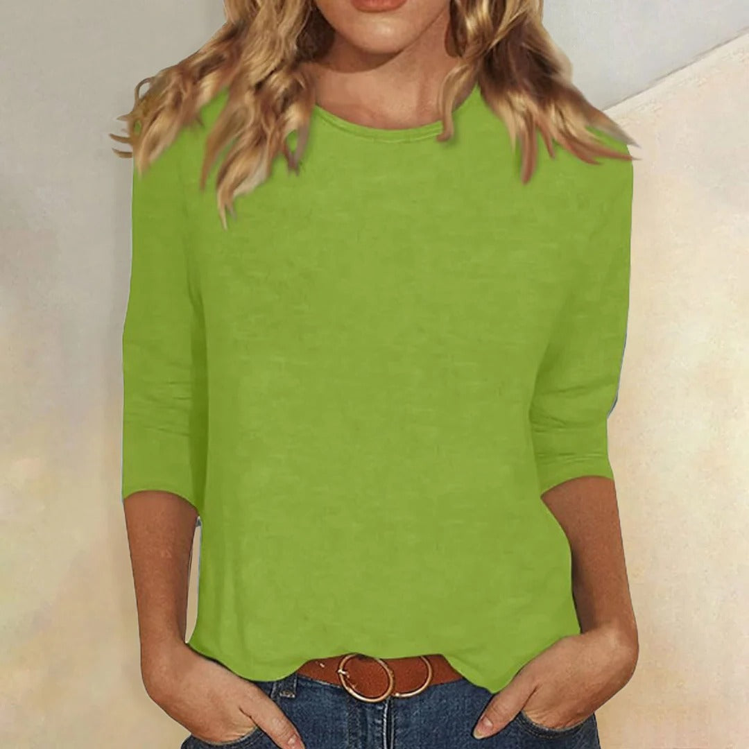 Niamhe - Women's Crew Neck Three-Quarter Sleeve Top - Green