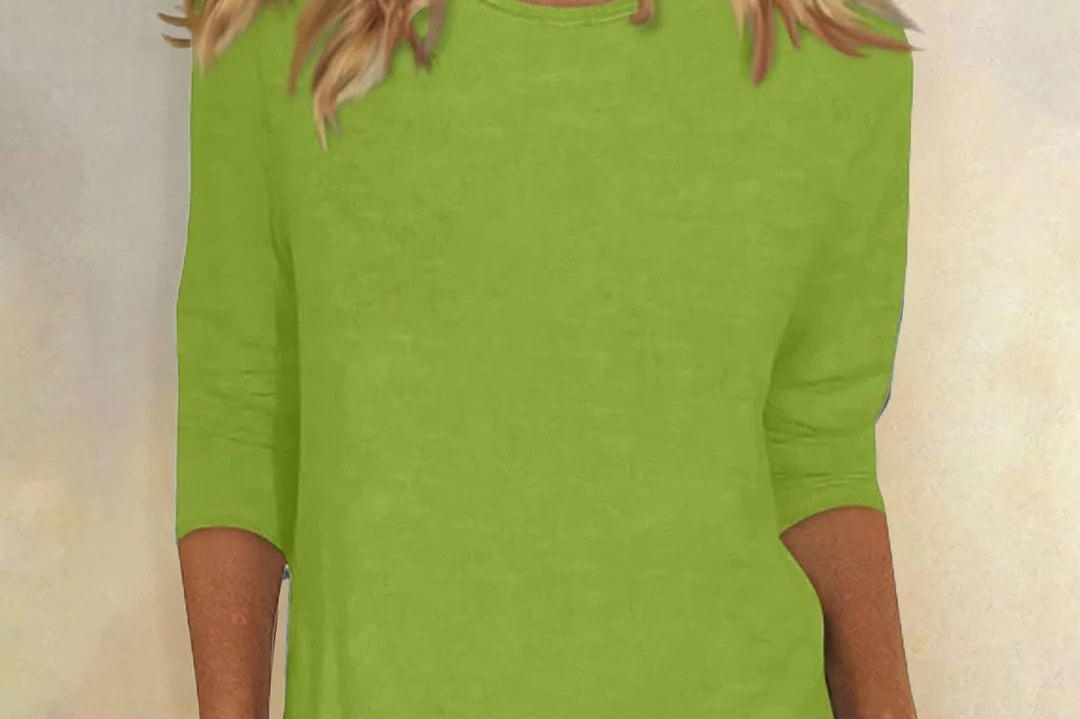 Niamhe - Women's Crew Neck Three-Quarter Sleeve Top - Green