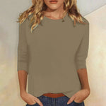Niamhe - Women's Crew Neck Three-Quarter Sleeve Top - Khaki