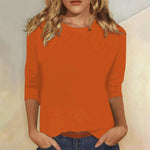 Niamhe - Women's Crew Neck Three-Quarter Sleeve Top - Orange