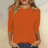 Niamhe - Women's Crew Neck Three-Quarter Sleeve Top - Orange