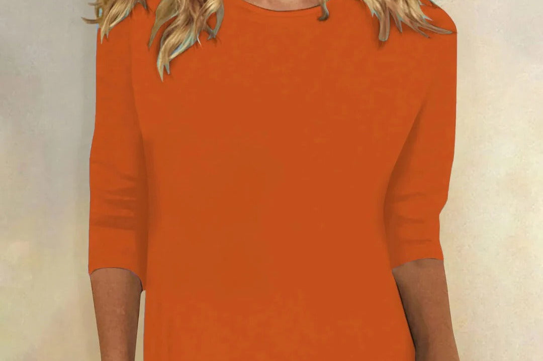 Niamhe - Women's Crew Neck Three-Quarter Sleeve Top - Orange