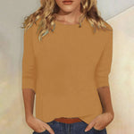 Niamhe - Women's Crew Neck Three-Quarter Sleeve Top - Brown